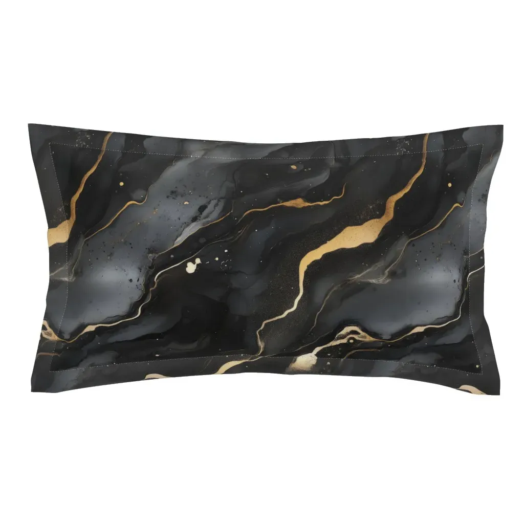 Abstract Black Marble Gold Veins King Pillow Sham - Black product