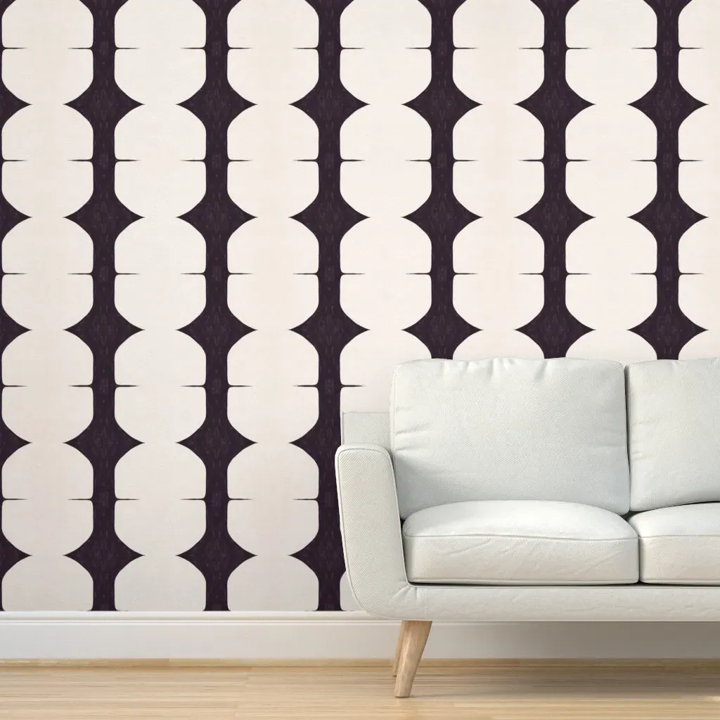 Abstract Black Watercolor Vertical Stripe Peel and Stick Wallpaper - Cream product