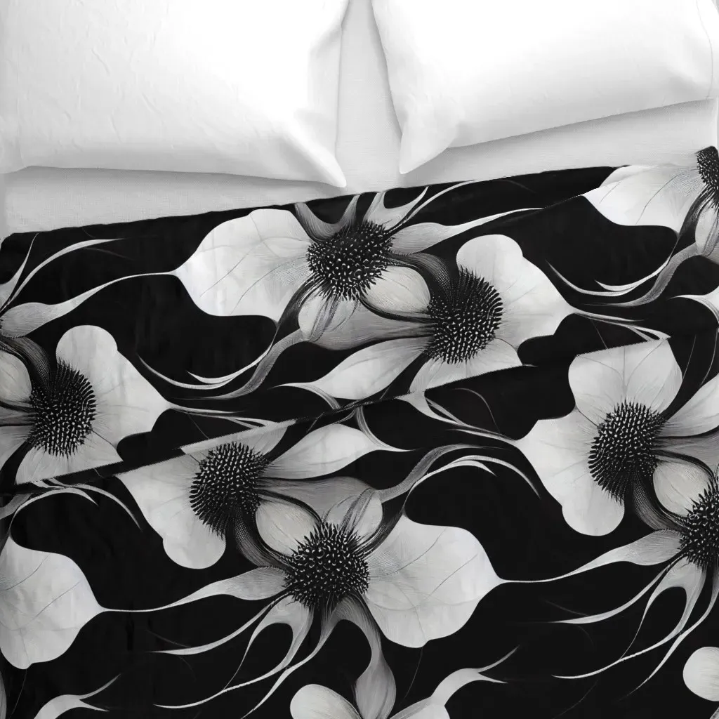 Abstract Black & White Floral Duvet Cover - White alternate view