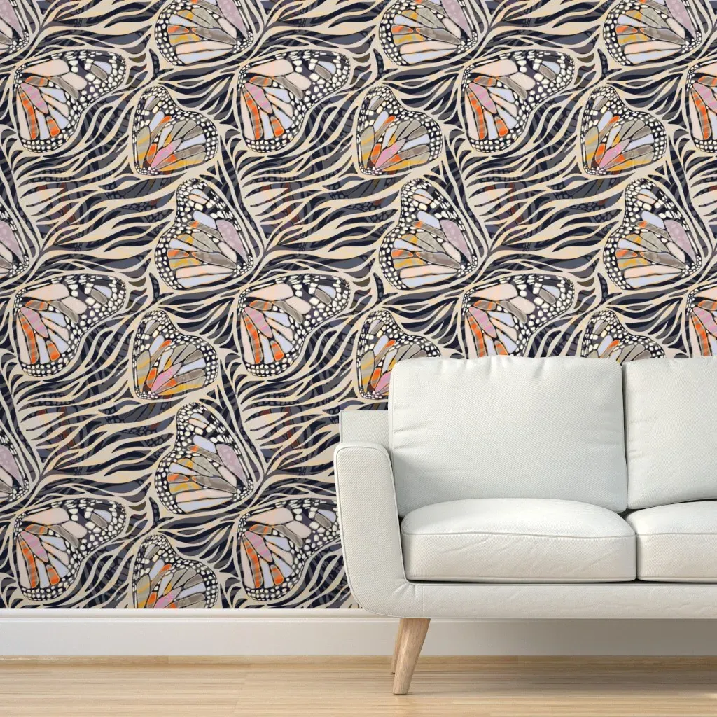Abstract Boho Butterfly Zebra Peel and Stick Wallpaper - Beige product