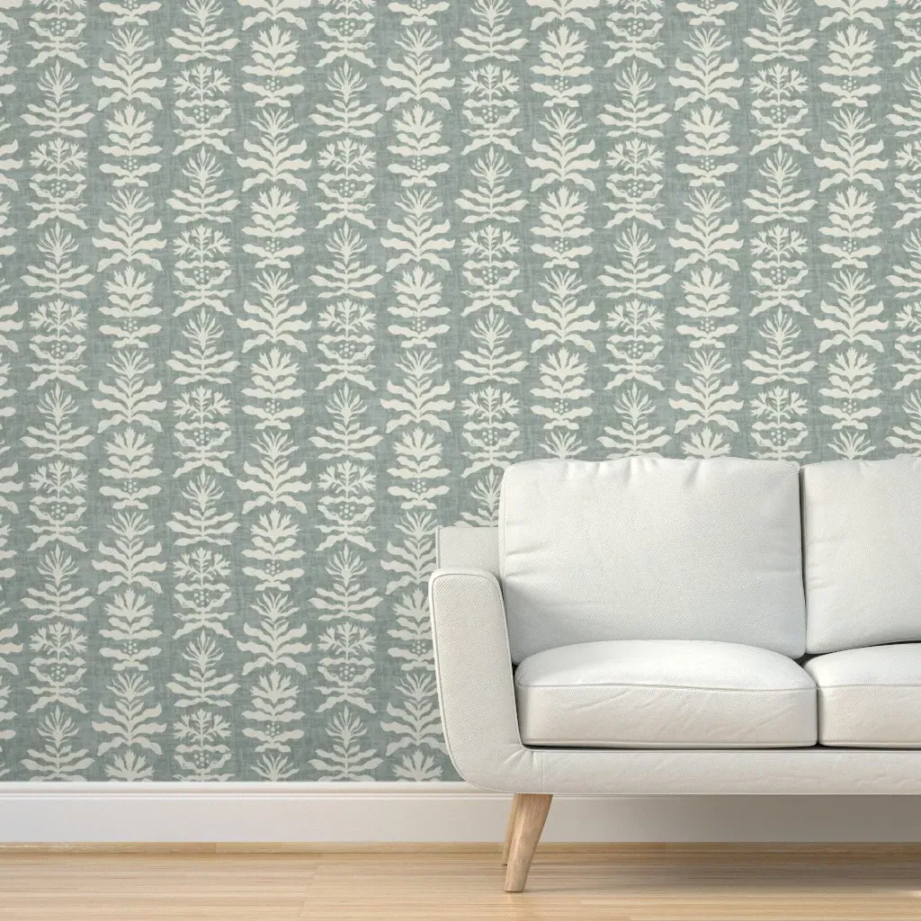 Abstract Botanical Matisse Peel and Stick Wallpaper - Sea Glass and Cream product