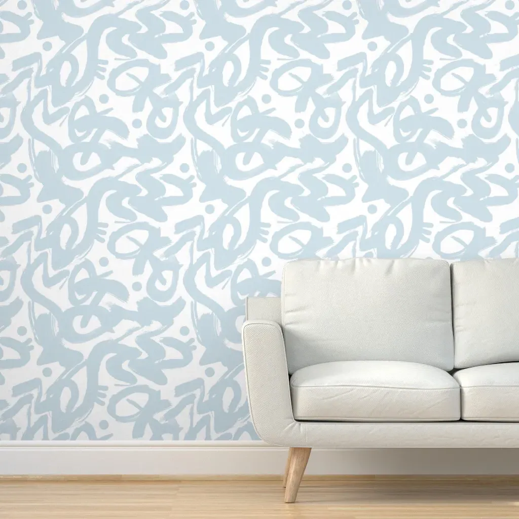 Abstract Brush Stroke Peel and Stick Wallpaper - Light Blue, White product