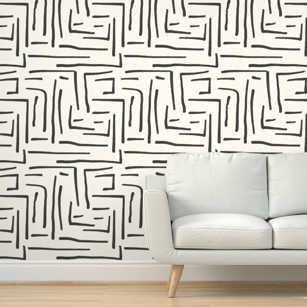Abstract Brush Stroke Stripes Peel and Stick Wallpaper - Dark Gray product