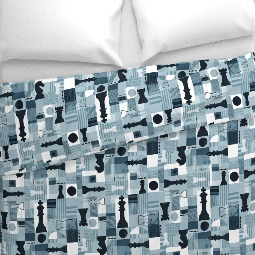 Abstract Chess Set Duvet Cover - Dark Blue alternate view