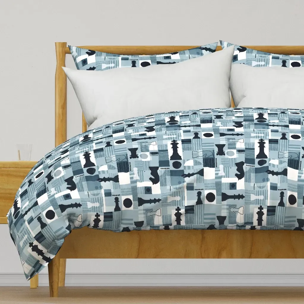 Abstract Chess Set Duvet Cover - Dark Blue product