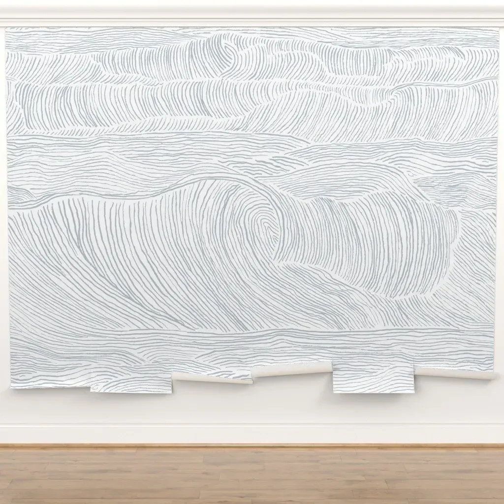 Abstract Coastal Waves Peel and Stick Wall Mural - Blue, Gray product