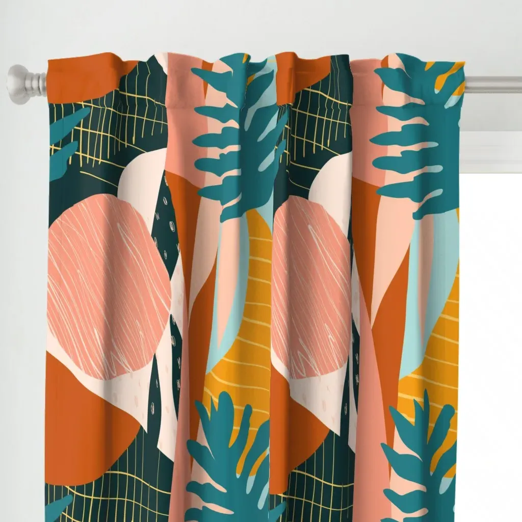 Abstract Collage Curtain Panel - Terracotta Orange alternate view
