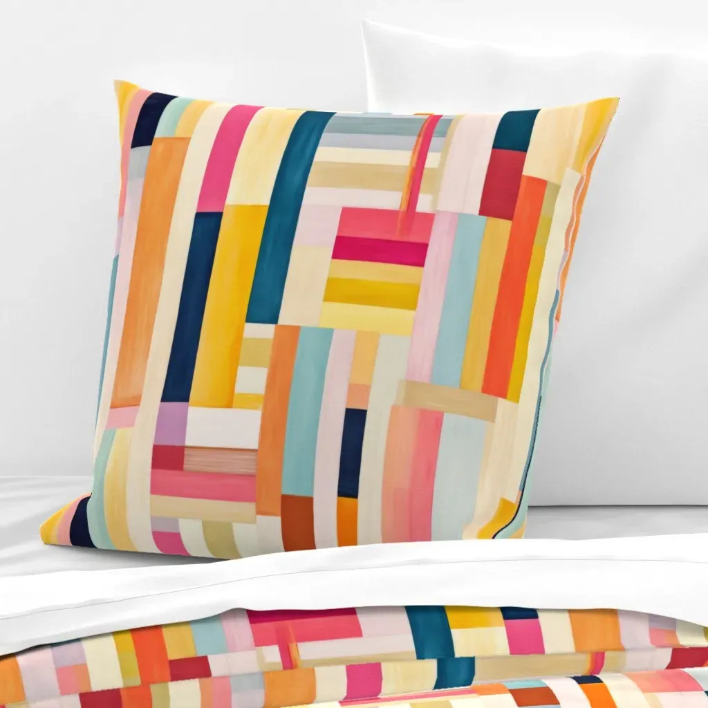 Abstract Colorful Stripes Euro Pillow Sham - Yellow-Orange product