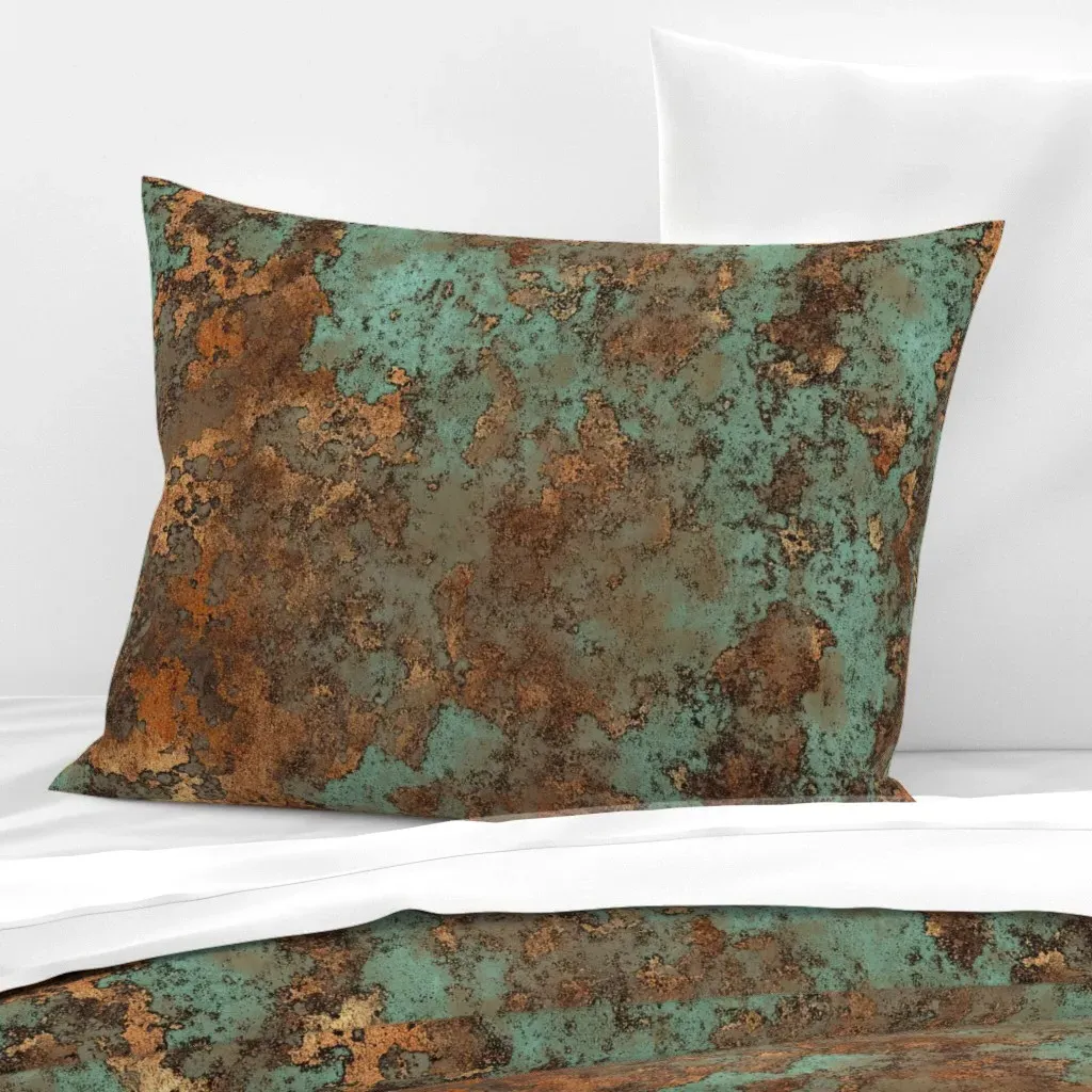 Abstract Copper Ink Spots Teal Standard Pillow - Rust, Cotton Sateen product