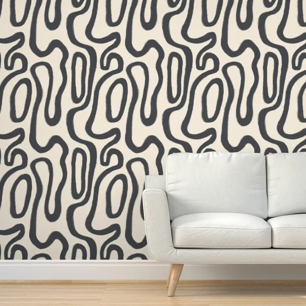 Abstract Curved Wavy Lines Peel and Stick Wallpaper - Charcoal product