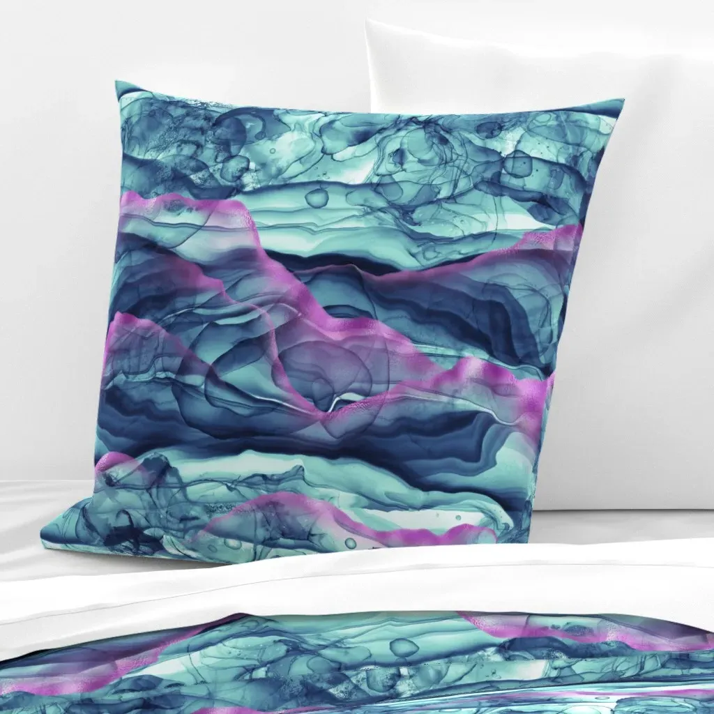 Abstract Ethereal Ink Euro Pillow Sham - Aqua, Violet product