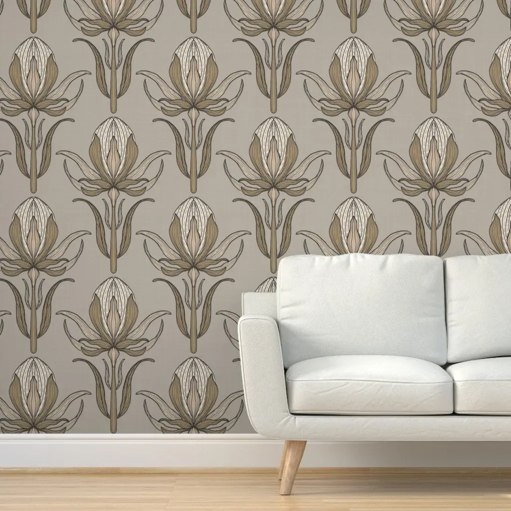 Abstract Fantasy Flower Damask Peel and Stick Wallpaper - Beige product
