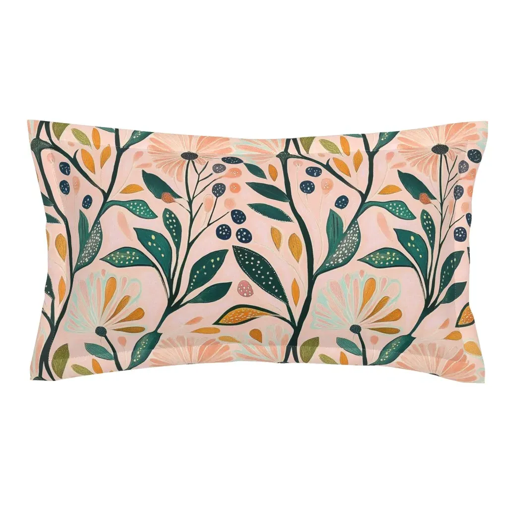 Abstract Floral King Pillow Sham - Pink by Spoonflower
