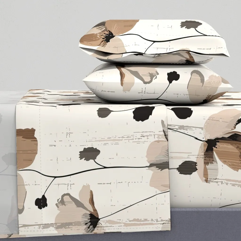 Abstract Floral Queen Sheet Set - Beige product