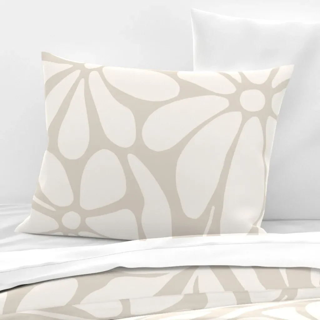 Abstract Floral Standard Knife Edge Cushion Cover - Off-White, Cotton Sateen product