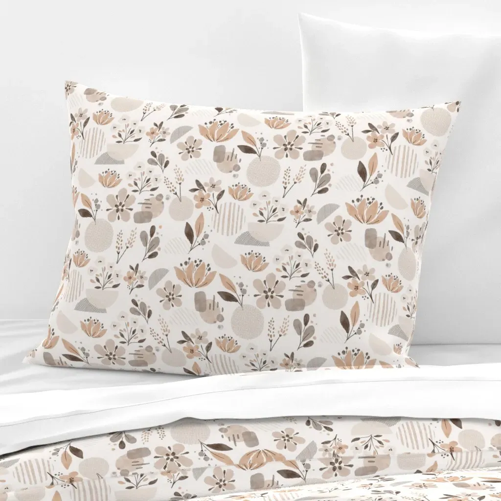 Abstract Florals Standard Knife Edge Cushion Cover - Beige, Cotton Sateen product