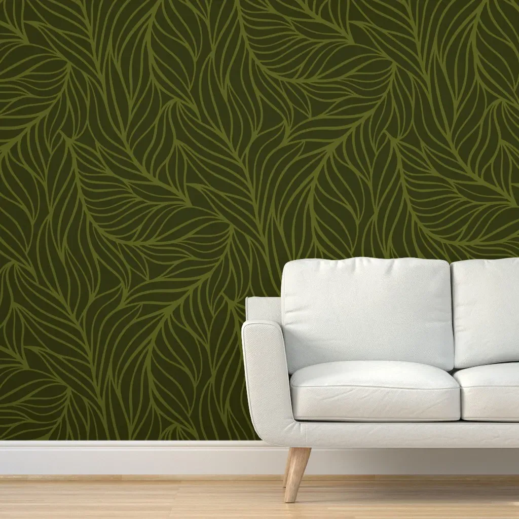 Abstract Flowing Leaves Peel and Stick Wallpaper - Olive Green product