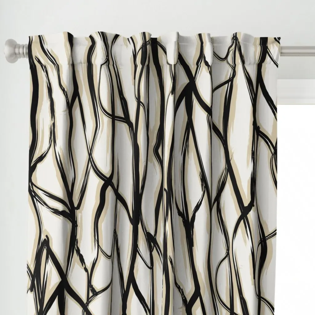 Abstract Forest Bark Curtain Panel - Black alternate view