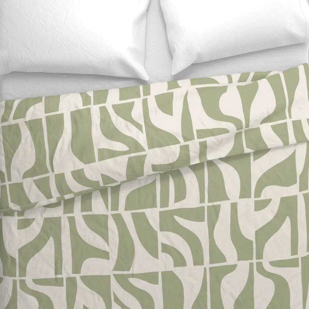 Abstract Geo Tiles Duvet Cover - Sage Green alternate view