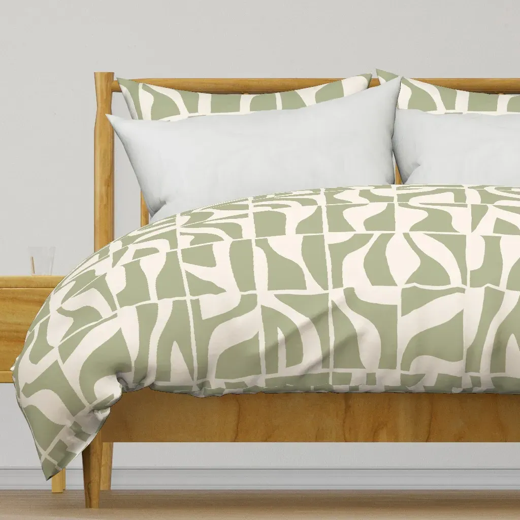 Abstract Geo Tiles Duvet Cover - Sage Green product