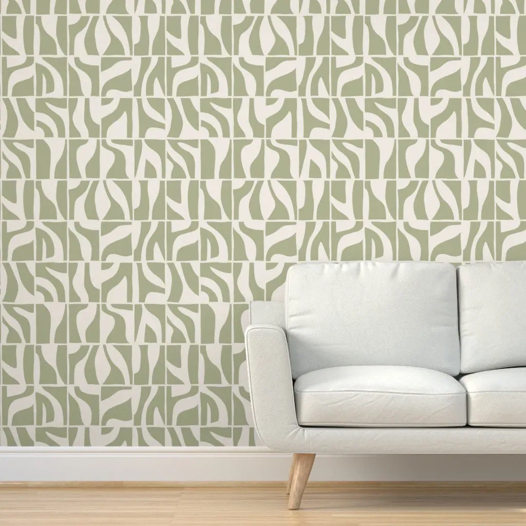 Abstract Geo Tiles Peel and Stick Wallpaper - Sage Green product