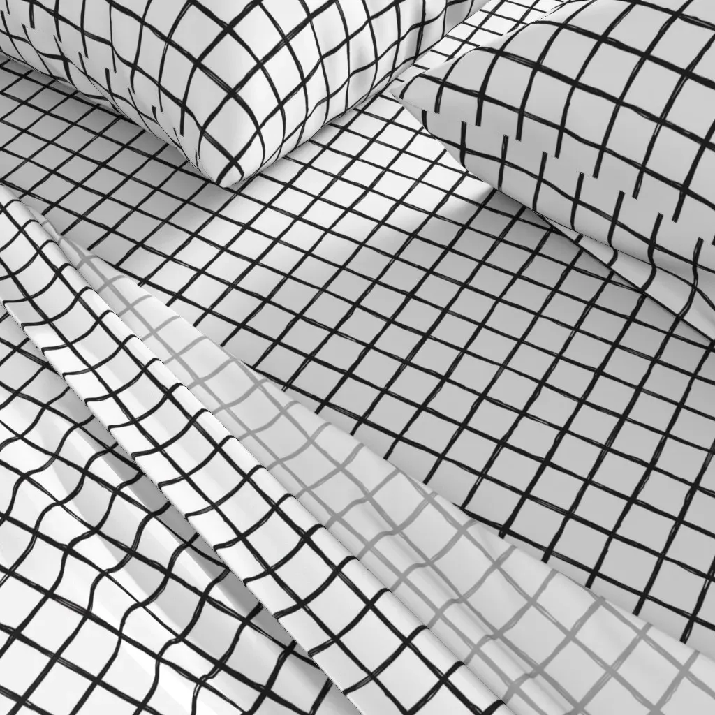 Abstract Geometric Checkered Stripe Grid Full Sheet Set - Black alternate view