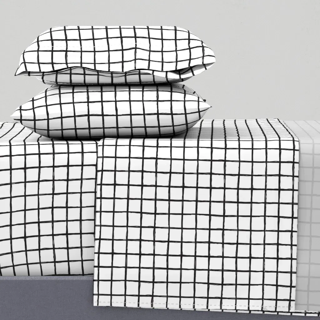 Abstract Geometric Checkered Stripe Grid Full Sheet Set - Black product