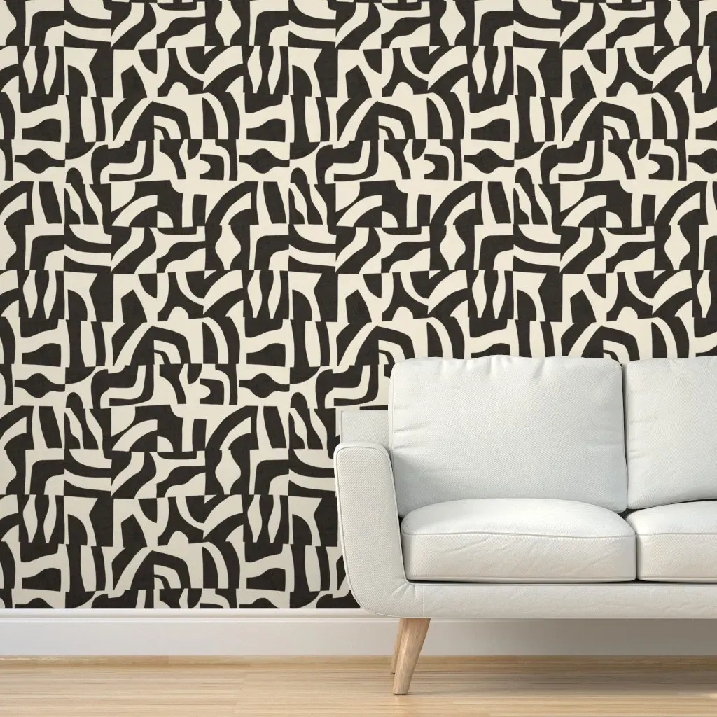 Abstract Geometric Scandi Peel and Stick Wallpaper - Black, Cream product