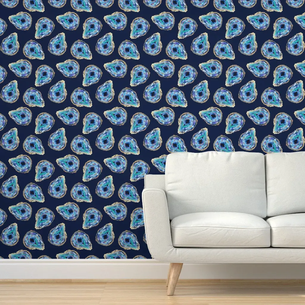 Abstract Golden Oysters Peel and Stick Wallpaper - Navy Blue product
