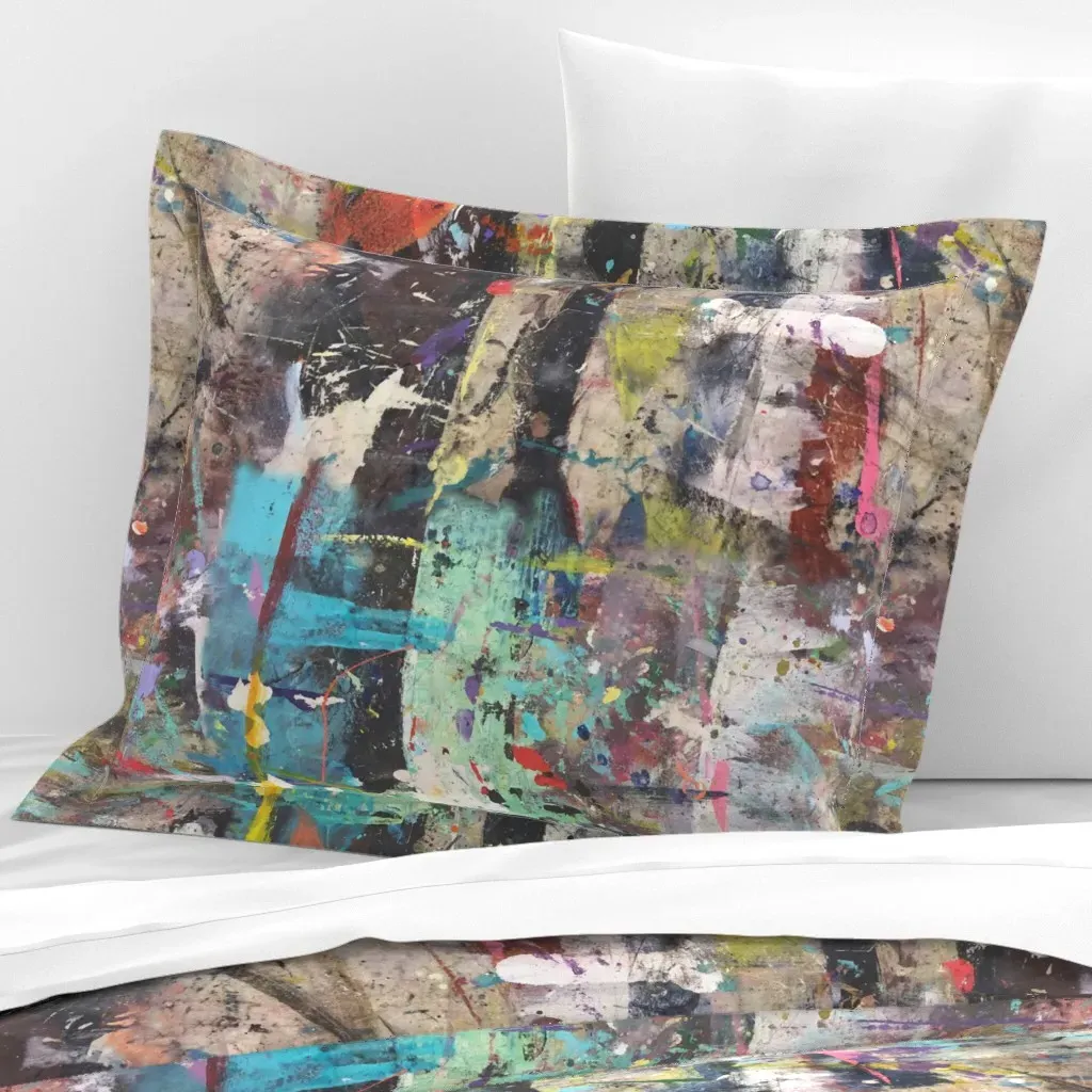 Abstract Graffiti Standard Flanged Cushion Cover - Teal, Cotton Sateen product