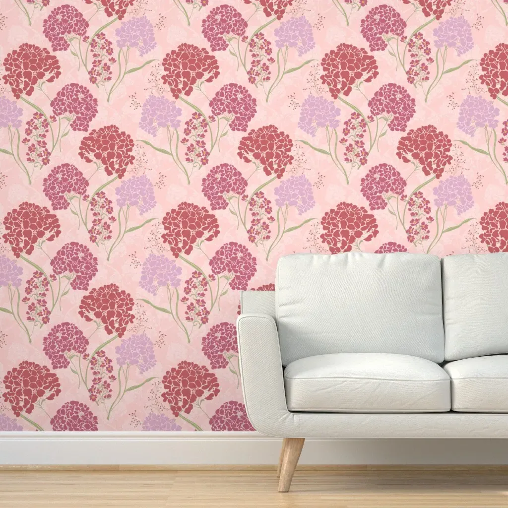 Abstract Hydrangeas Peel and Stick Wallpaper - Rose product