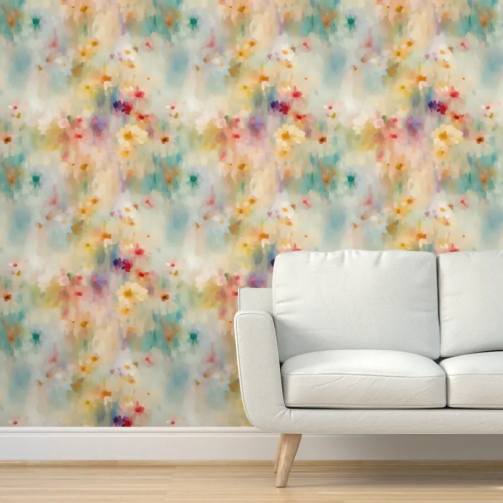Abstract Impressionist Meadow Peel and Stick Wallpaper - Cream product