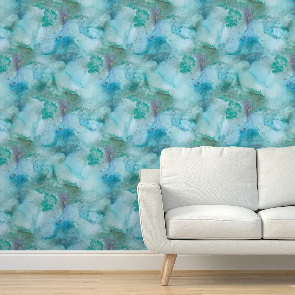 Abstract Ink Painting Peel and Stick Wallpaper - Teal product