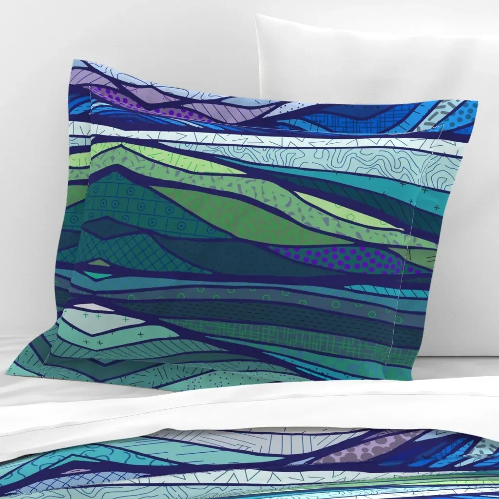 Abstract Landscape Standard Flanged Pillow Sham - Blue, Cotton Sateen product