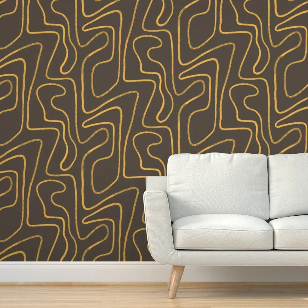 Abstract Lines Peel and Stick Wallpaper - Mustard Yellow product
