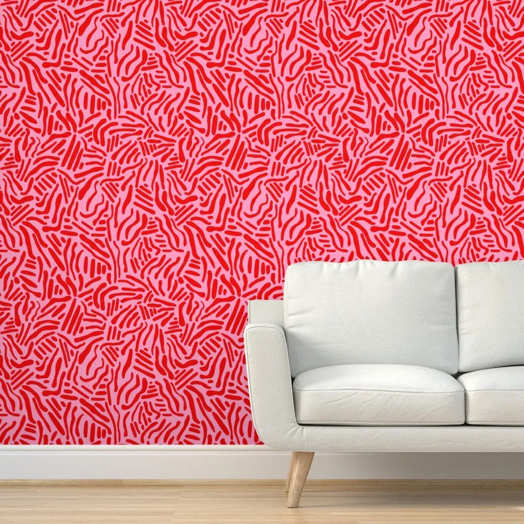 Abstract Lines Peel and Stick Wallpaper - Red & Pink product