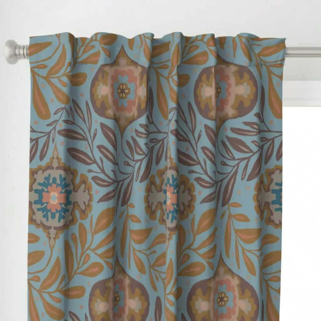 Abstract Mod Ogee Floral Curtain Panel - Dusty Blue alternate view