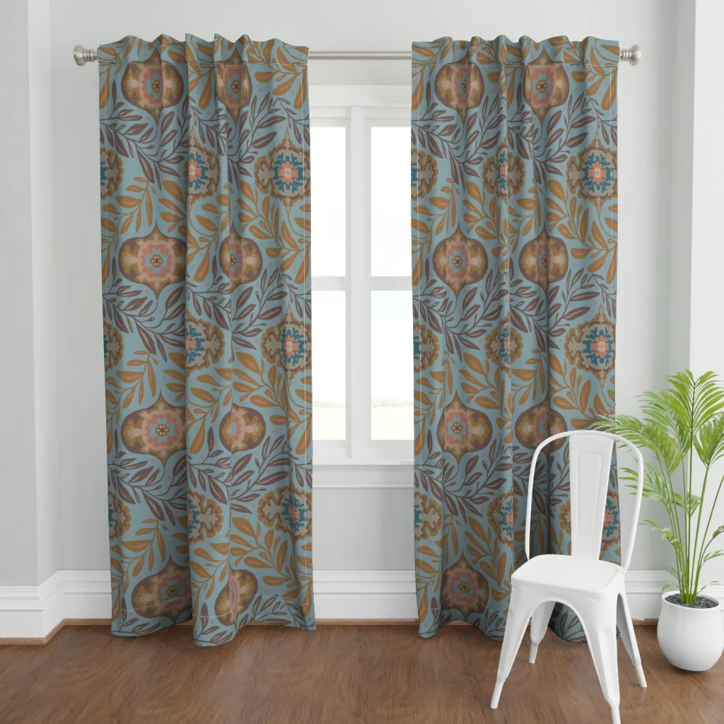 Abstract Mod Ogee Floral Curtain Panel - Dusty Blue product