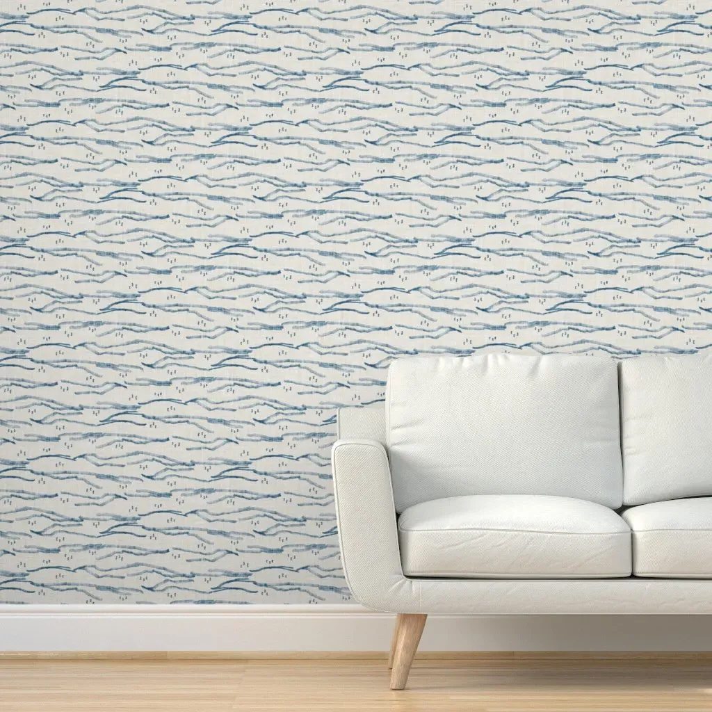 Abstract Monochrome Japandi Terrain Peel and Stick Wallpaper - Smoky Slate Blue product
