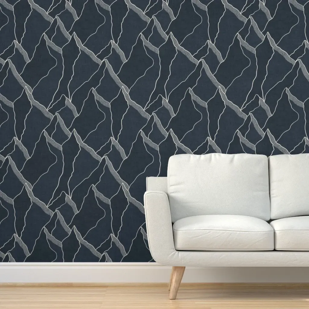 Abstract Mountain Lines Peel and Stick Wallpaper - Navy Blue product