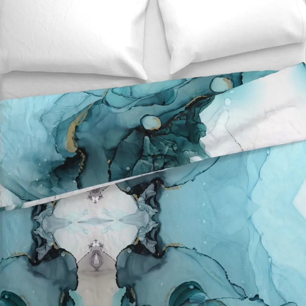 Abstract Ocean Blue Duvet Cover - Teal alternate view