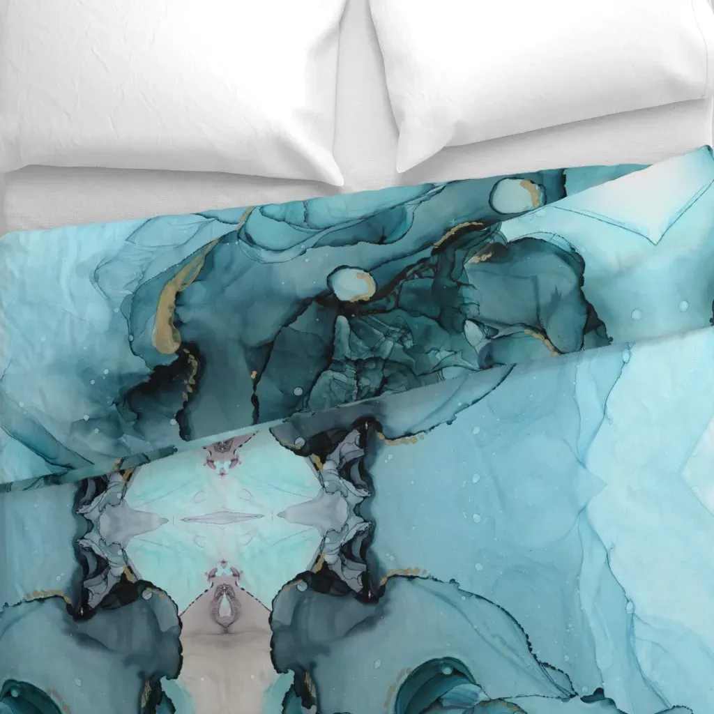 Abstract Ocean Blue Less White Duvet Cover - Teal alternate view