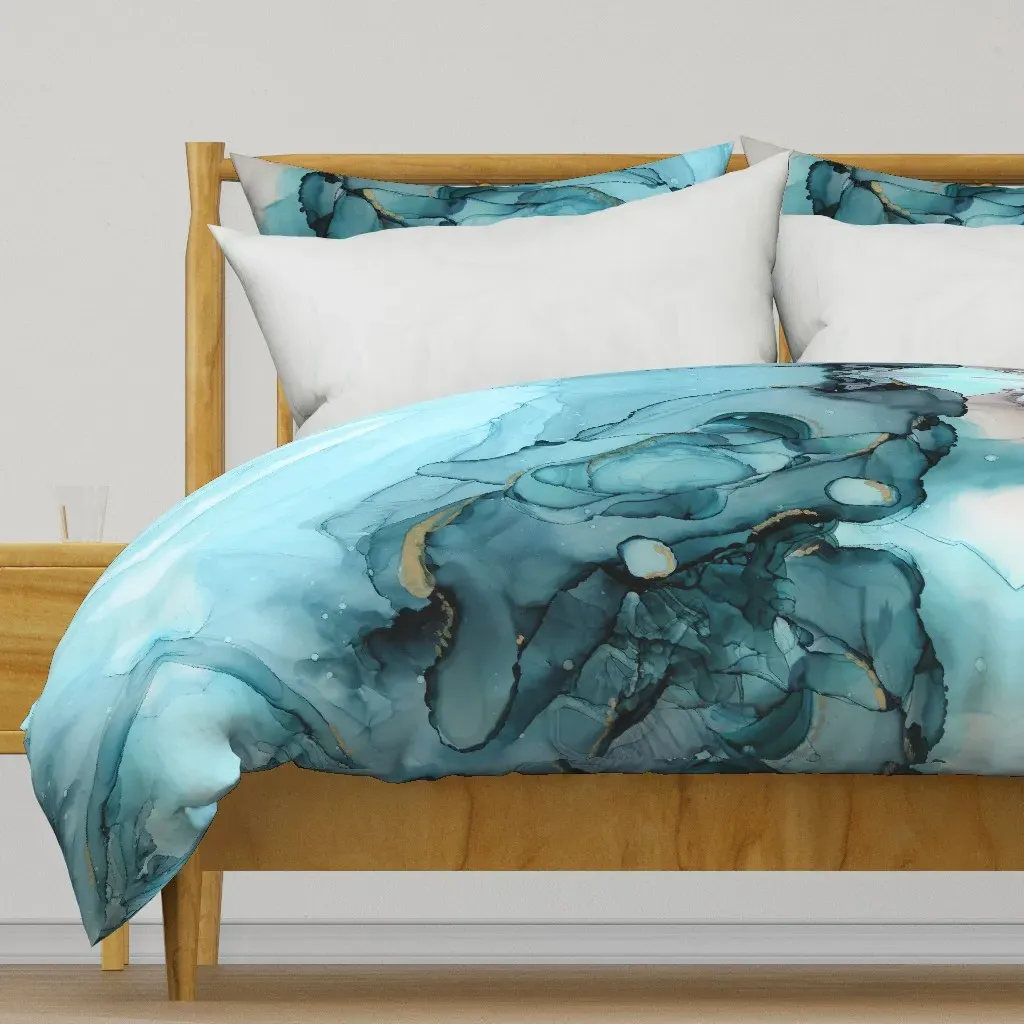 Abstract Ocean Blue Less White Duvet Cover - Teal product