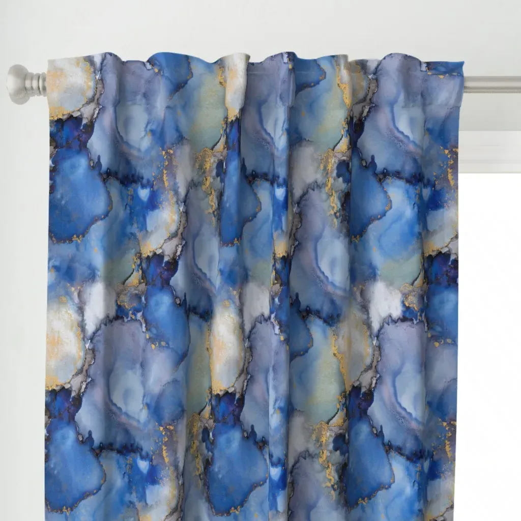 Abstract Ocean Gold Curtain Panel - Blue alternate view