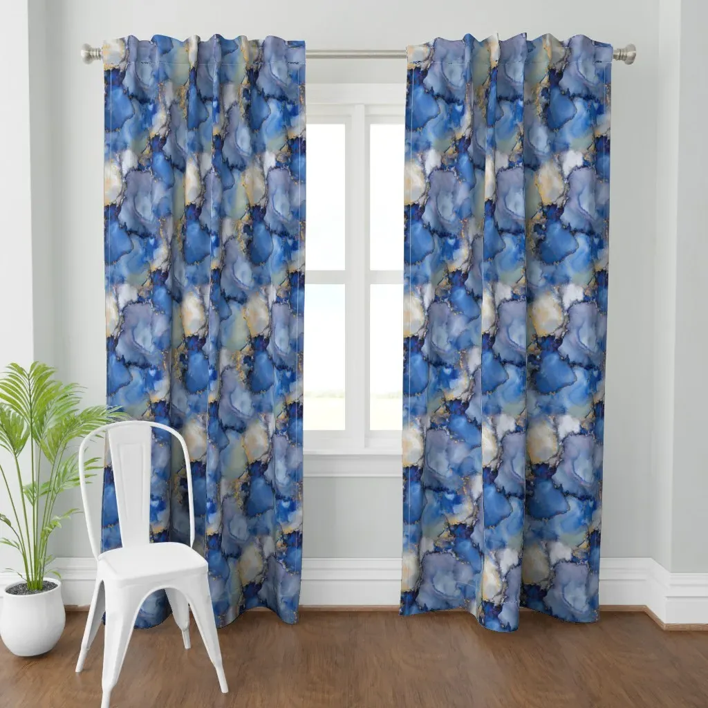 Abstract Ocean Gold Curtain Panel - Blue product