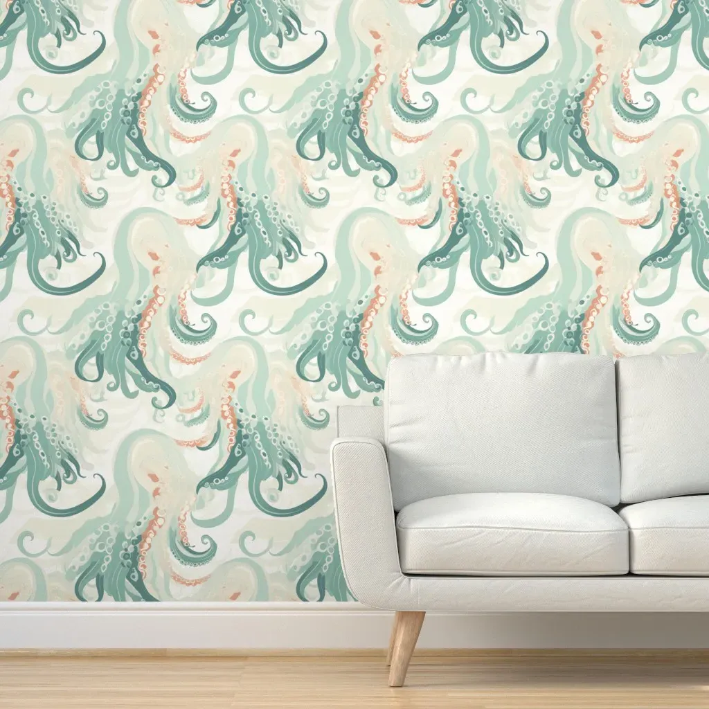 Abstract Octopus Swirls Peel and Stick Wallpaper - Teal product