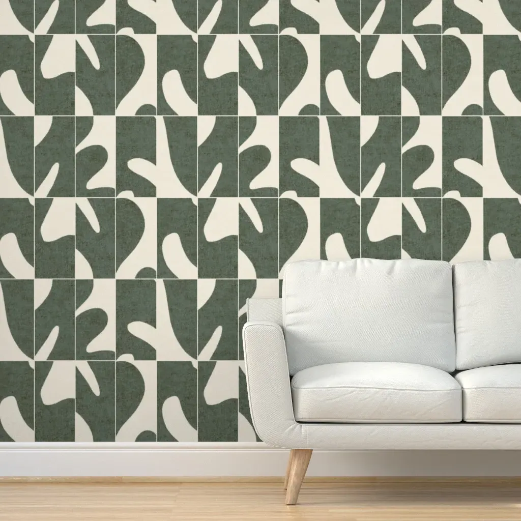 Abstract Organic Hand Drawn Peel and Stick Wallpaper - Sage Green product