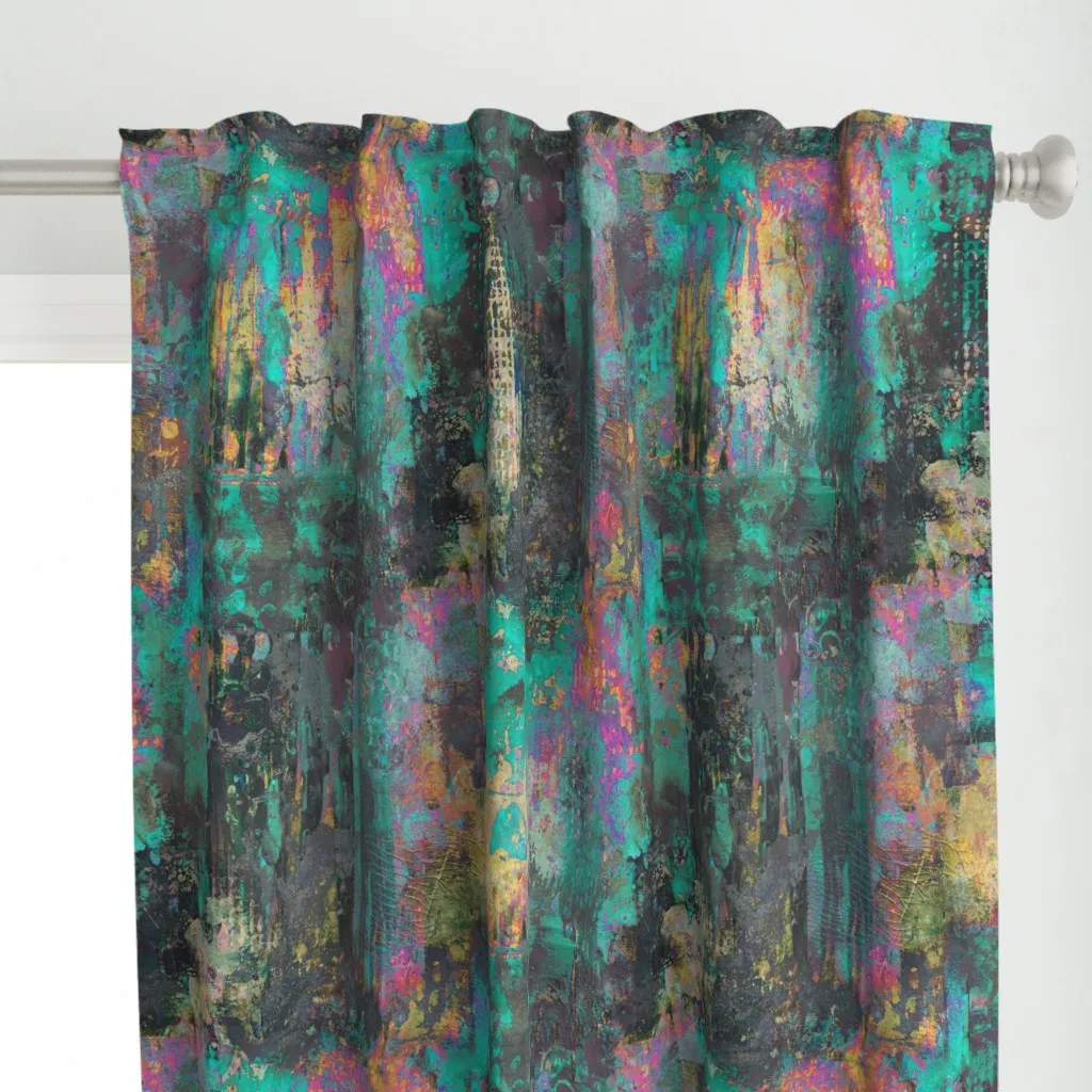 Abstract Paint Curtain Panel - Teal alternate view