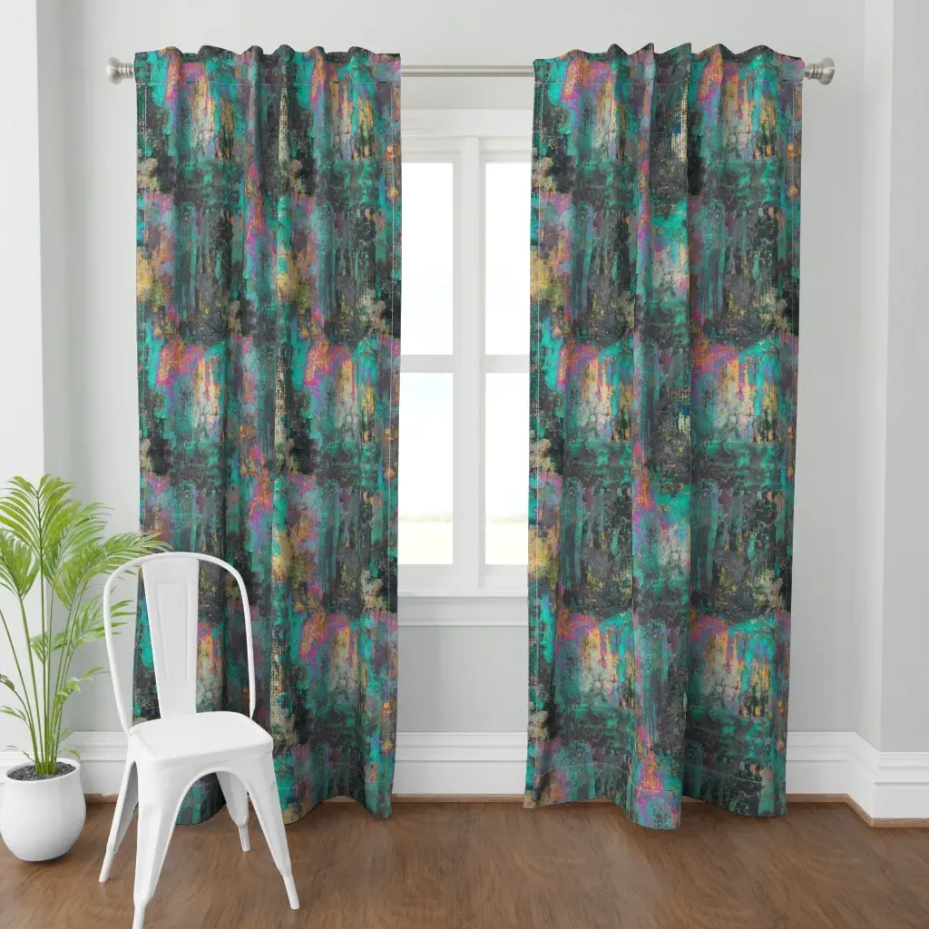 Abstract Paint Curtain Panel - Teal product