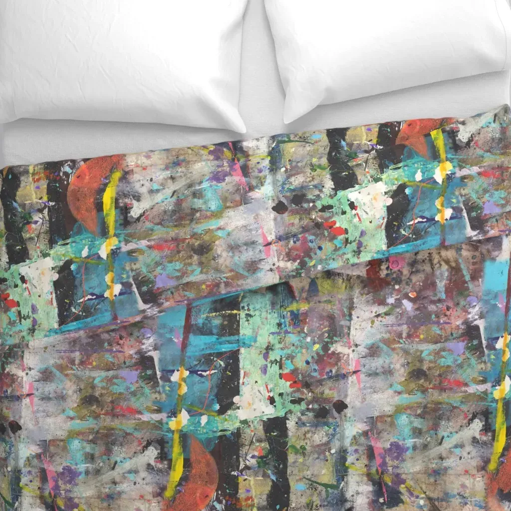 Abstract Paint Graffiti Duvet Cover - Teal alternate view